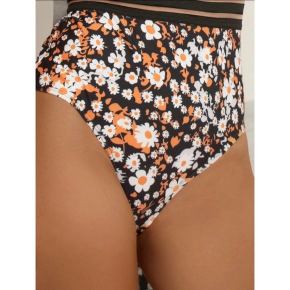 NEW Floral Print Mesh Inset One Piece Swimsuit S - Picture 4 of 5